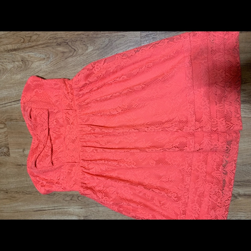 Coral lacy strapless dress
